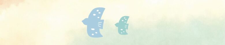 パステル調の水彩画にとりが2匹とんでる飾り線イラスト